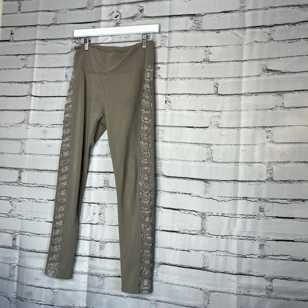BSP Tan Ribbed Leggings Size L High-Waisted Stretchy Activewear Yoga Athletic - Picture 7 of 13